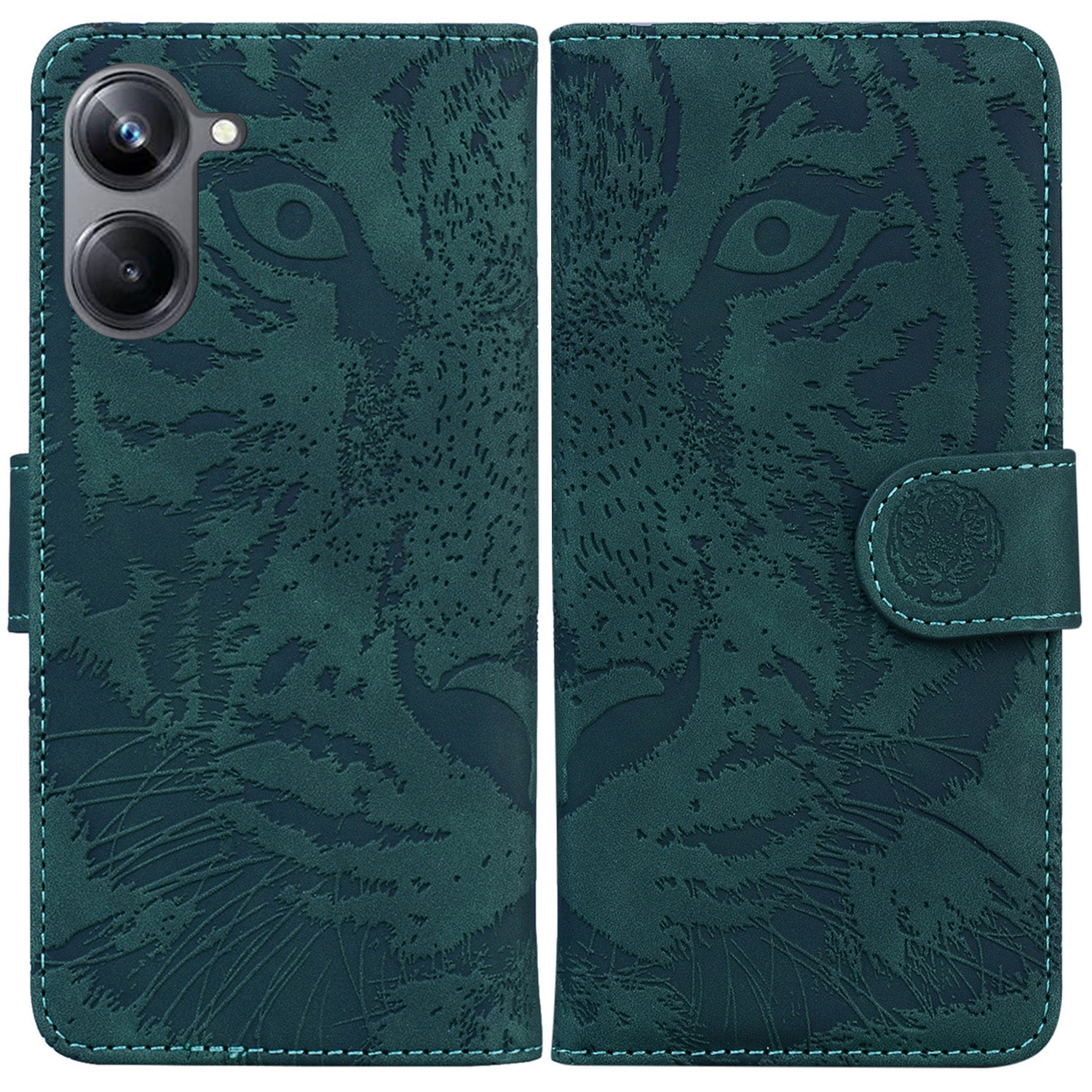 Flip Wallet Case for Realme 10 Pro 5G , Tiger Pattern Imprinted PU Leather Stand Phone Cover