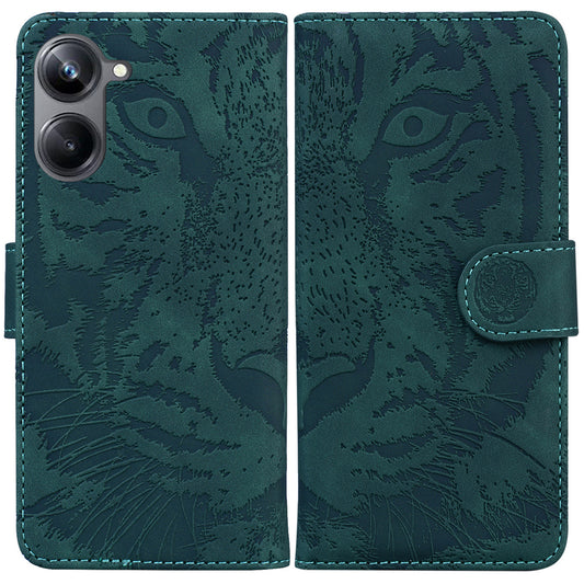 Flip Wallet Case for Realme 10 Pro 5G , Tiger Pattern Imprinted PU Leather Stand Phone Cover