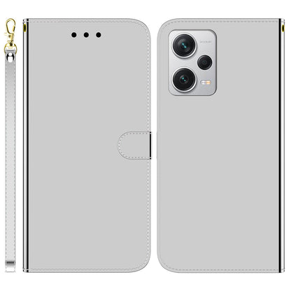 For Xiaomi Redmi Note 12 Pro+ 5G Leather Wallet Phone Case Mirror-like Surface Stand Flip Cover with Strap