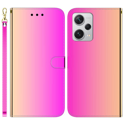 For Xiaomi Redmi Note 12 Pro+ 5G Leather Wallet Phone Case Mirror-like Surface Stand Flip Cover with Strap