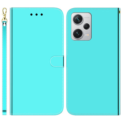 For Xiaomi Redmi Note 12 Pro+ 5G Leather Wallet Phone Case Mirror-like Surface Stand Flip Cover with Strap