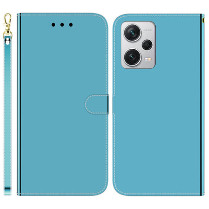 For Xiaomi Redmi Note 12 Pro+ 5G Leather Wallet Phone Case Mirror-like Surface Stand Flip Cover with Strap