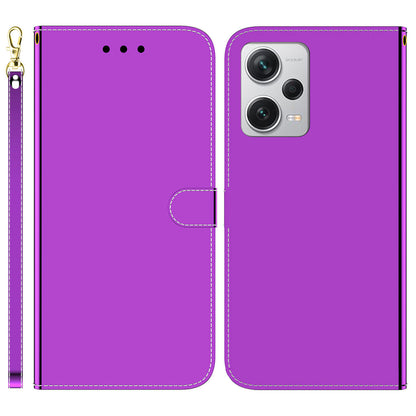 For Xiaomi Redmi Note 12 Pro+ 5G Leather Wallet Phone Case Mirror-like Surface Stand Flip Cover with Strap