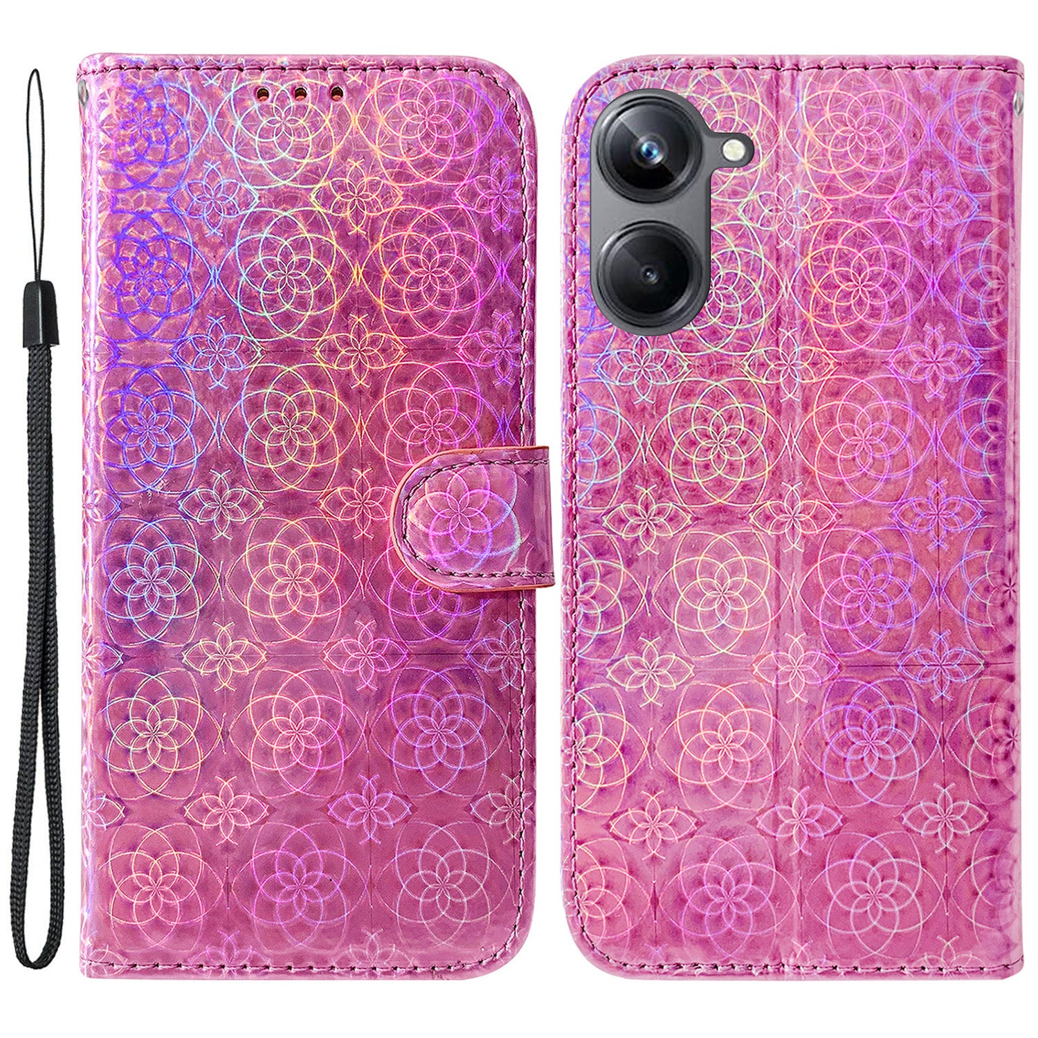 For Realme 10 Pro 5G PU Leather Folio Case Dazzling Flower Pattern Stand Wallet Phone Cover
