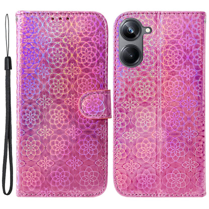 For Realme 10 Pro 5G PU Leather Folio Case Dazzling Flower Pattern Stand Wallet Phone Cover