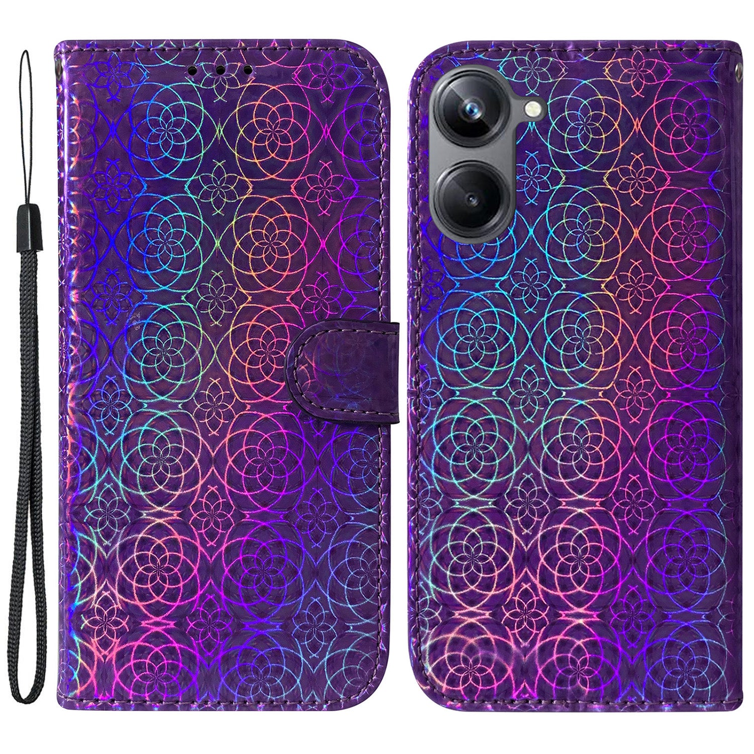 For Realme 10 Pro 5G PU Leather Folio Case Dazzling Flower Pattern Stand Wallet Phone Cover
