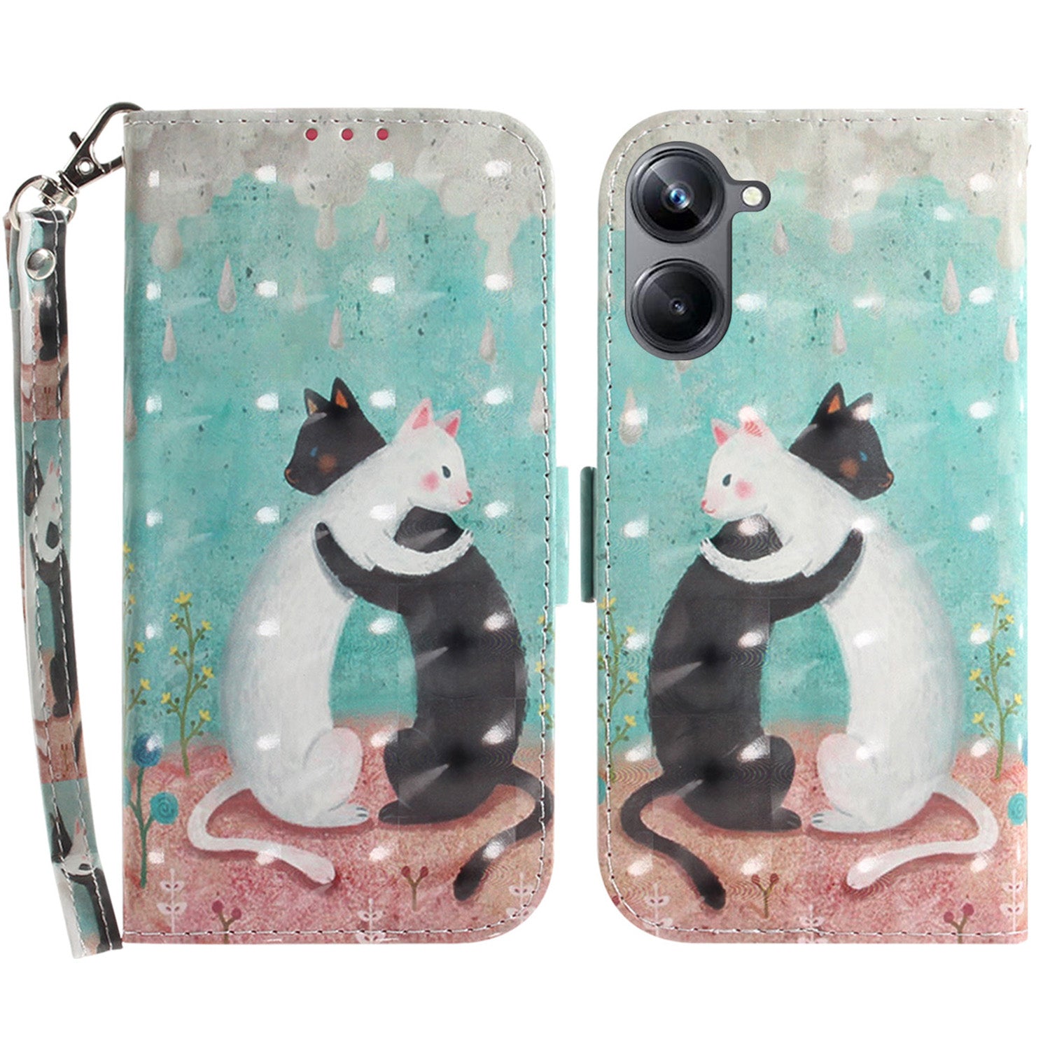 PU Leather Folio Flip Cover for Realme 10 Pro 5G Protective Wallet Phone Case with Strap