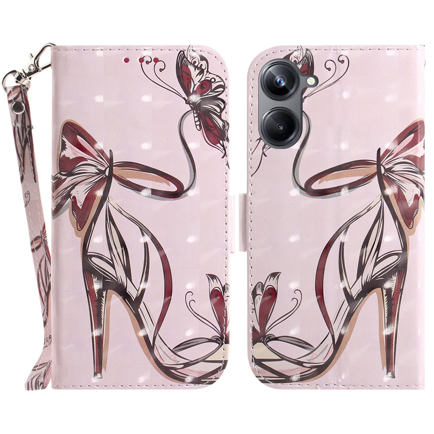 PU Leather Folio Flip Cover for Realme 10 Pro 5G Protective Wallet Phone Case with Strap