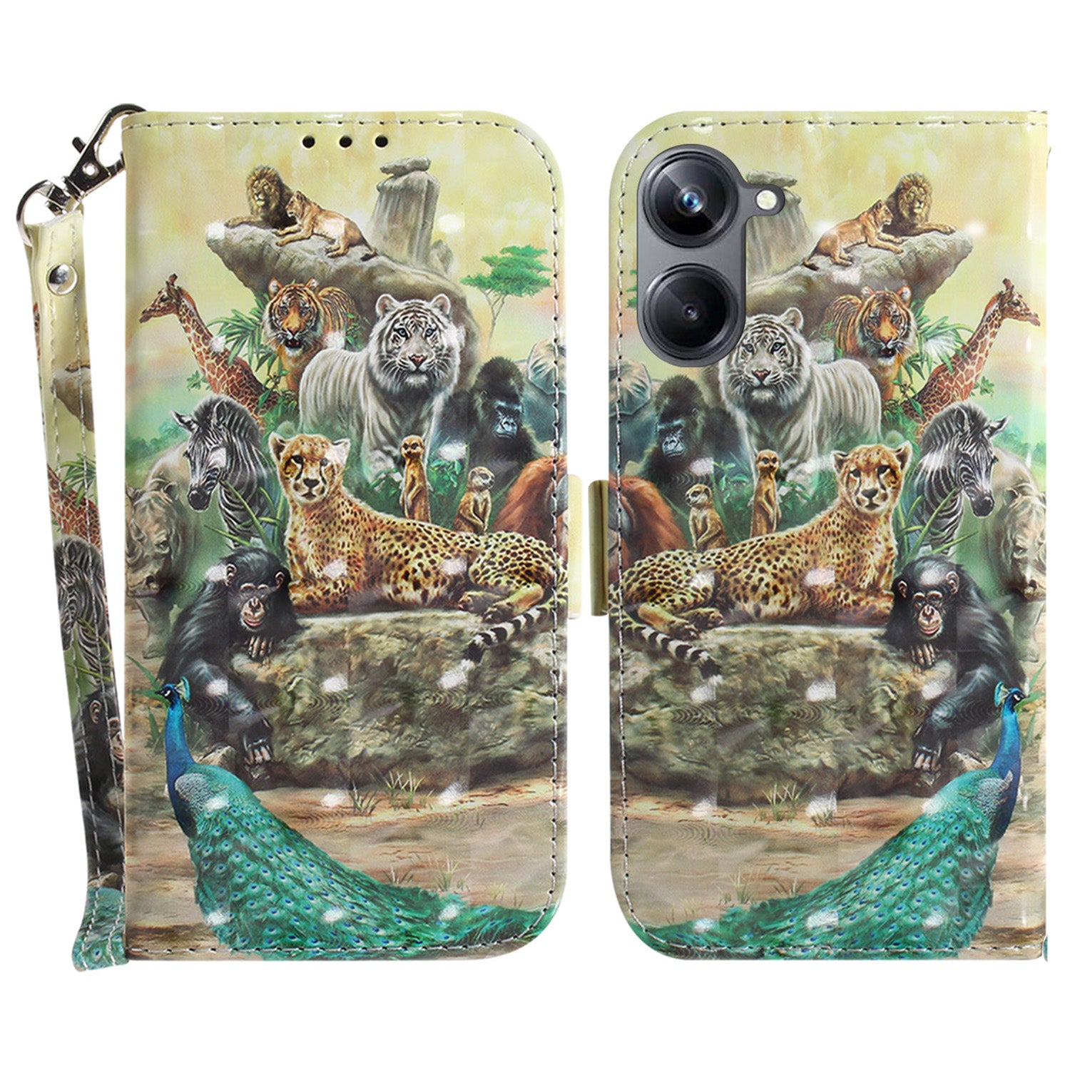 PU Leather Folio Flip Cover for Realme 10 Pro 5G Protective Wallet Phone Case with Strap