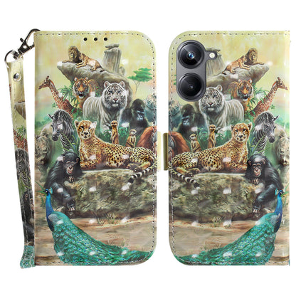 PU Leather Folio Flip Cover for Realme 10 Pro 5G Protective Wallet Phone Case with Strap