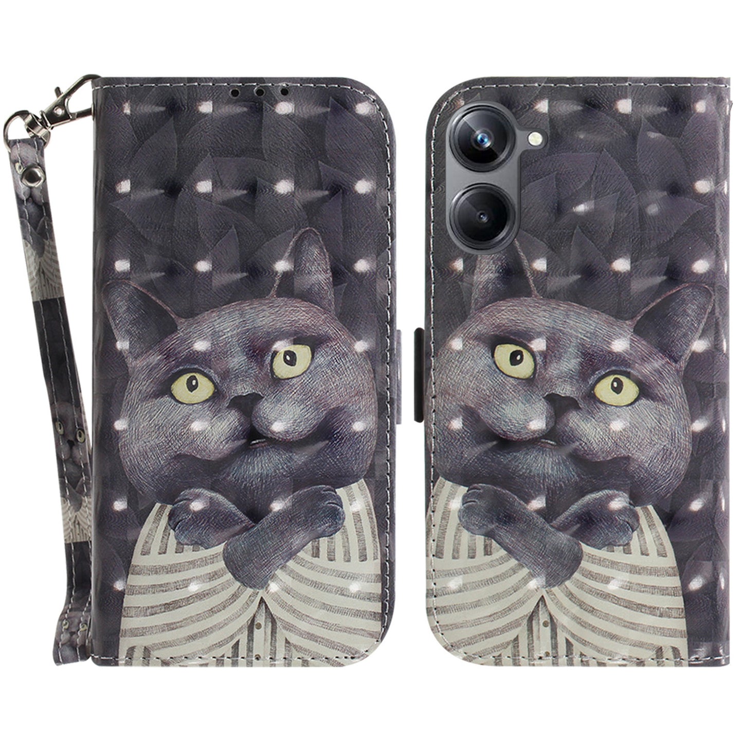 PU Leather Folio Flip Cover for Realme 10 Pro 5G Protective Wallet Phone Case with Strap