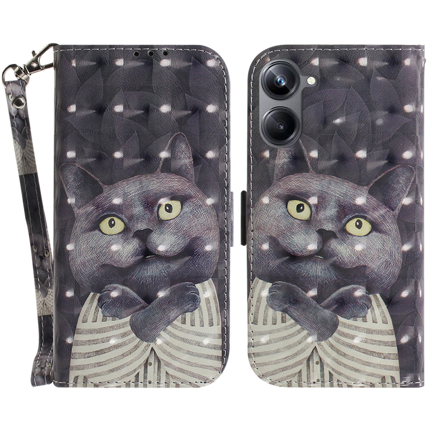 PU Leather Folio Flip Cover for Realme 10 Pro 5G Protective Wallet Phone Case with Strap