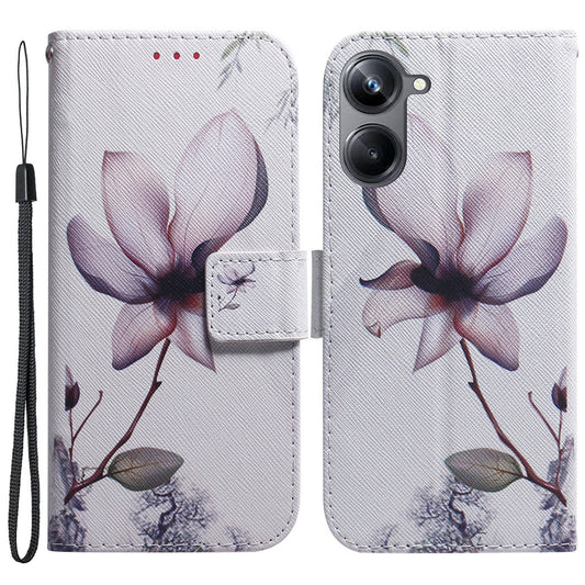 For Realme 10 Pro 5G Pattern Printing PU Leather Wallet Phone Case Stand Cover with Wrist Strap