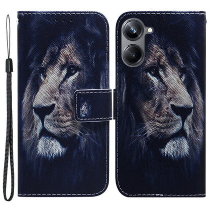 For Realme 10 Pro 5G Pattern Printing PU Leather Wallet Phone Case Stand Cover with Wrist Strap