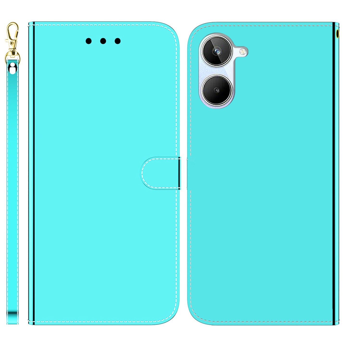 For Realme 10 4G PU Leather Stand Wallet Phone Case Mirror-like Surface Flip Cover with Strap