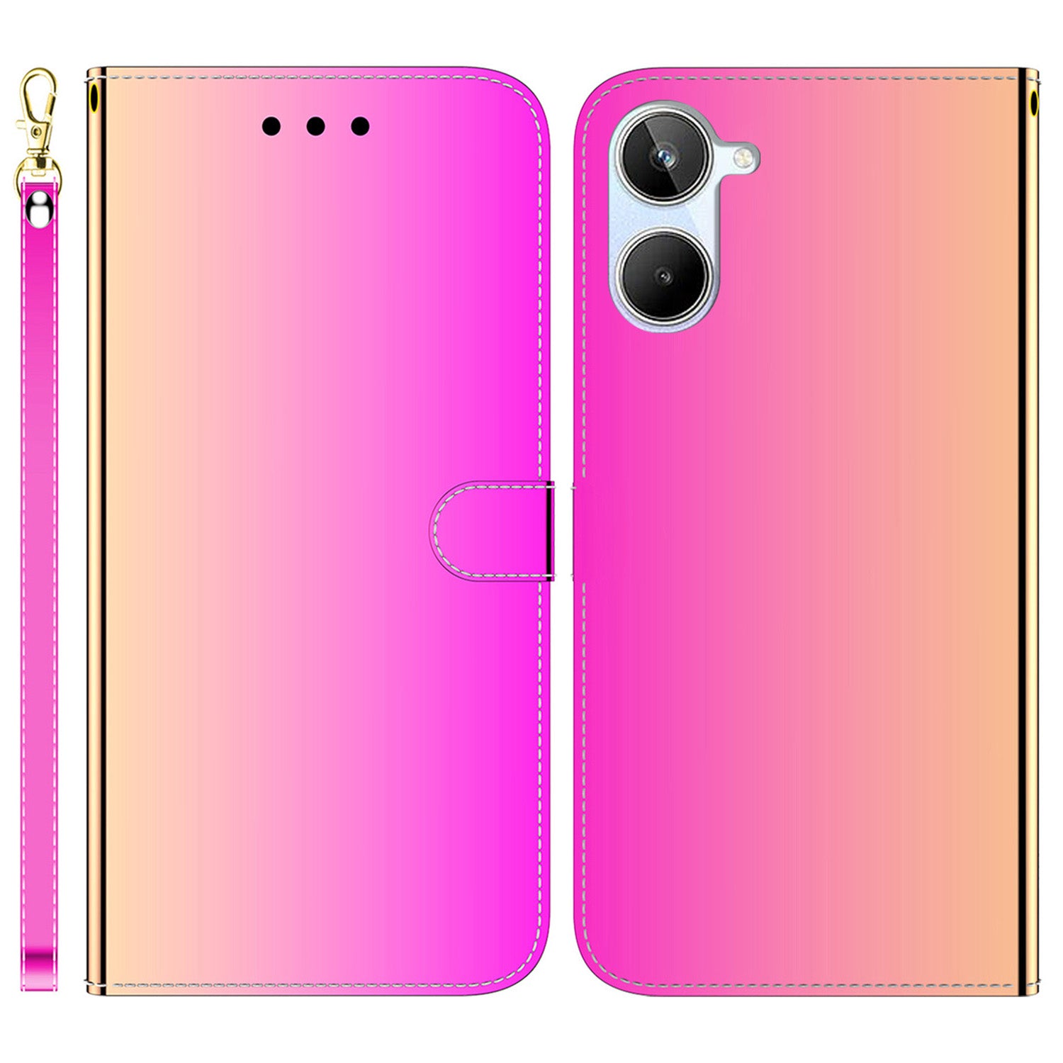 For Realme 10 4G PU Leather Stand Wallet Phone Case Mirror-like Surface Flip Cover with Strap