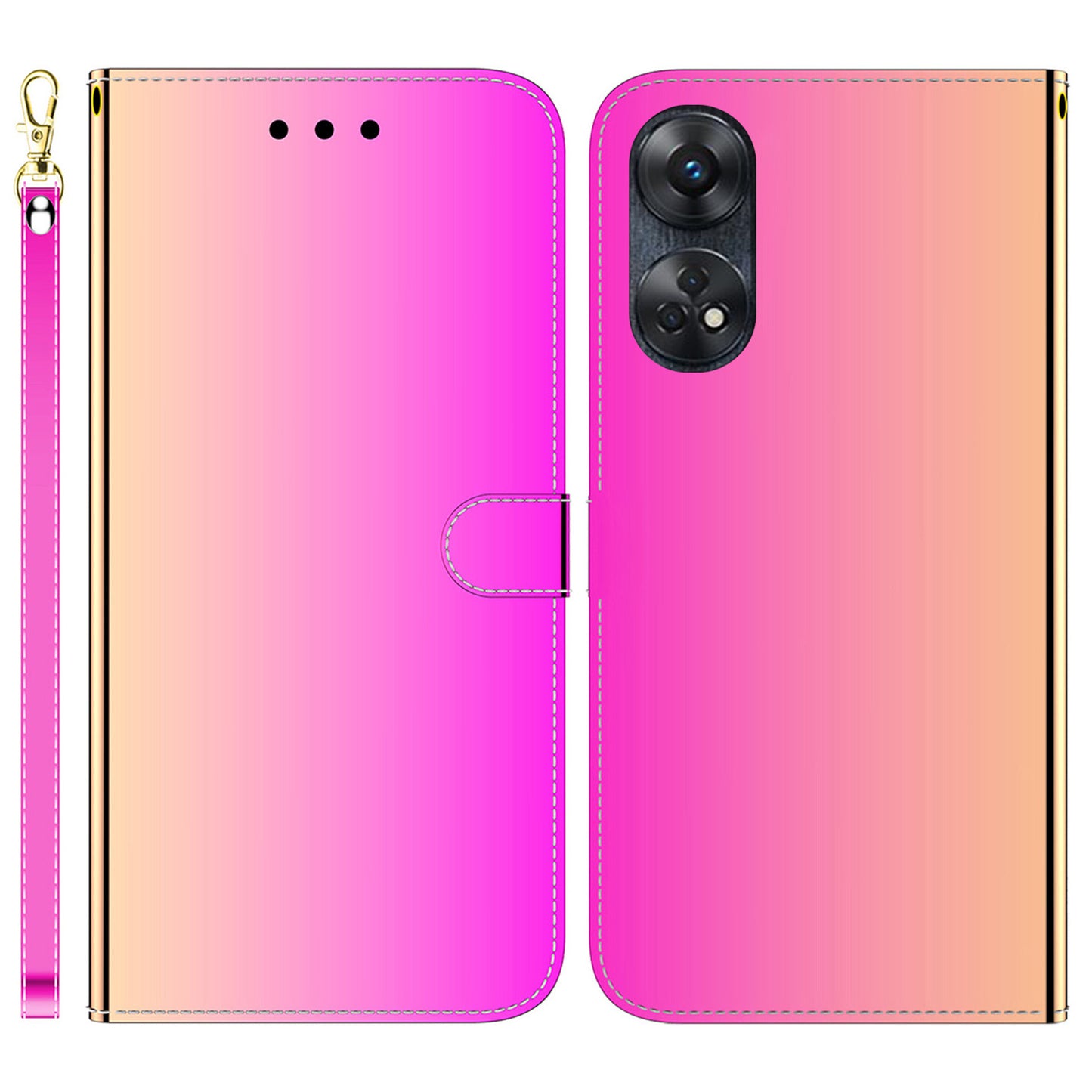 Phone Case for Oppo Reno8 T 4G PU Leather Stand Wallet Mirror-like Surface Flip Cover with Strap