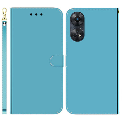 Phone Case for Oppo Reno8 T 4G PU Leather Stand Wallet Mirror-like Surface Flip Cover with Strap