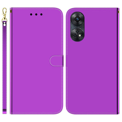 Phone Case for Oppo Reno8 T 4G PU Leather Stand Wallet Mirror-like Surface Flip Cover with Strap
