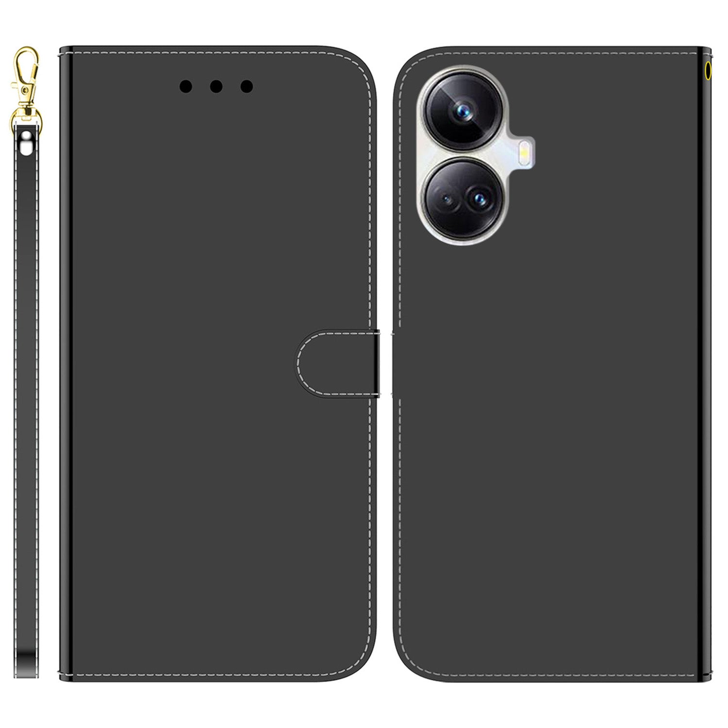For Realme 10 Pro+ 5G PU Leather Flip Folio Case Wallet Mirror-like Surface Stand Phone Cover