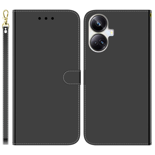 For Realme 10 Pro+ 5G PU Leather Flip Folio Case Wallet Mirror-like Surface Stand Phone Cover