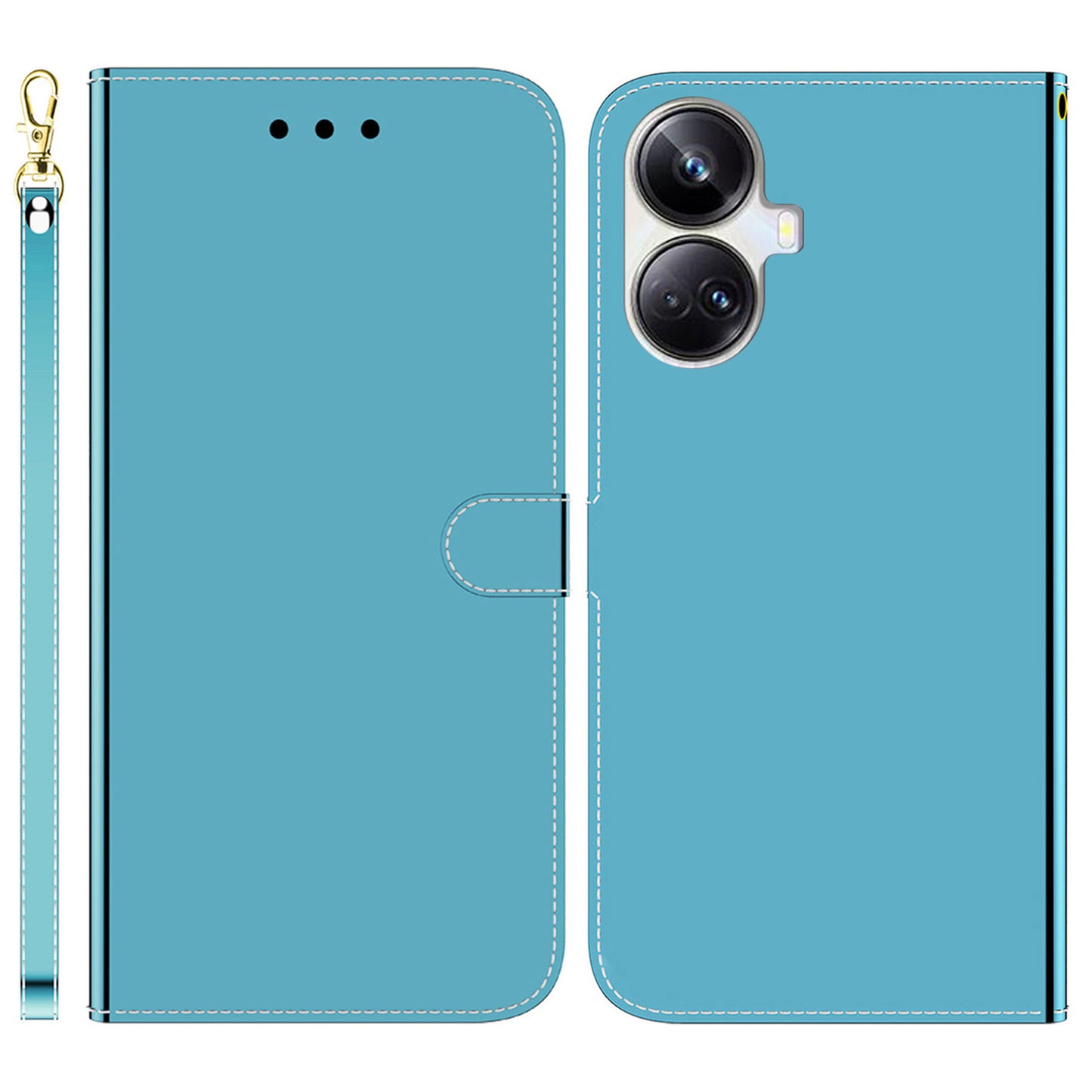 For Realme 10 Pro+ 5G PU Leather Flip Folio Case Wallet Mirror-like Surface Stand Phone Cover