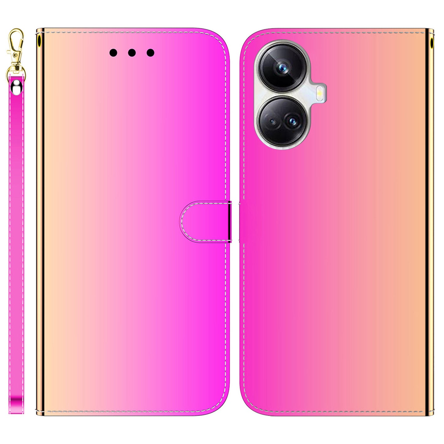 For Realme 10 Pro+ 5G PU Leather Flip Folio Case Wallet Mirror-like Surface Stand Phone Cover
