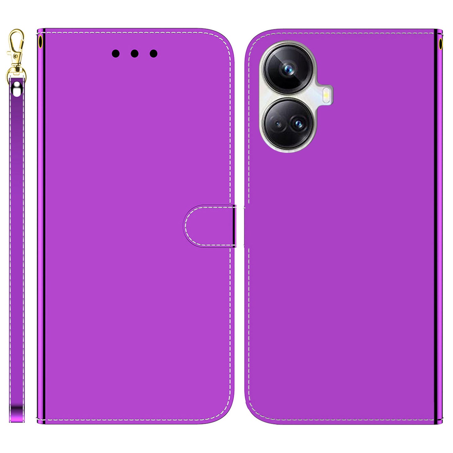 For Realme 10 Pro+ 5G PU Leather Flip Folio Case Wallet Mirror-like Surface Stand Phone Cover