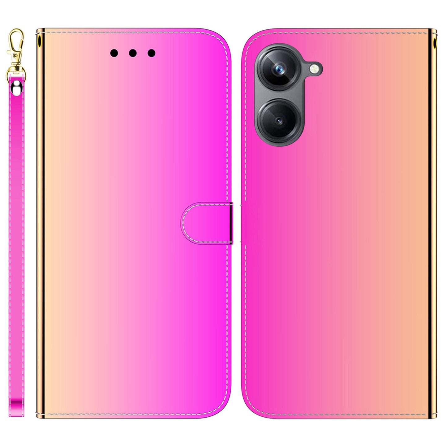 For Realme 10 Pro 5G Mirror-like Surface PU Leather Case Wallet Stand TPU Inner Shell Phone Cover