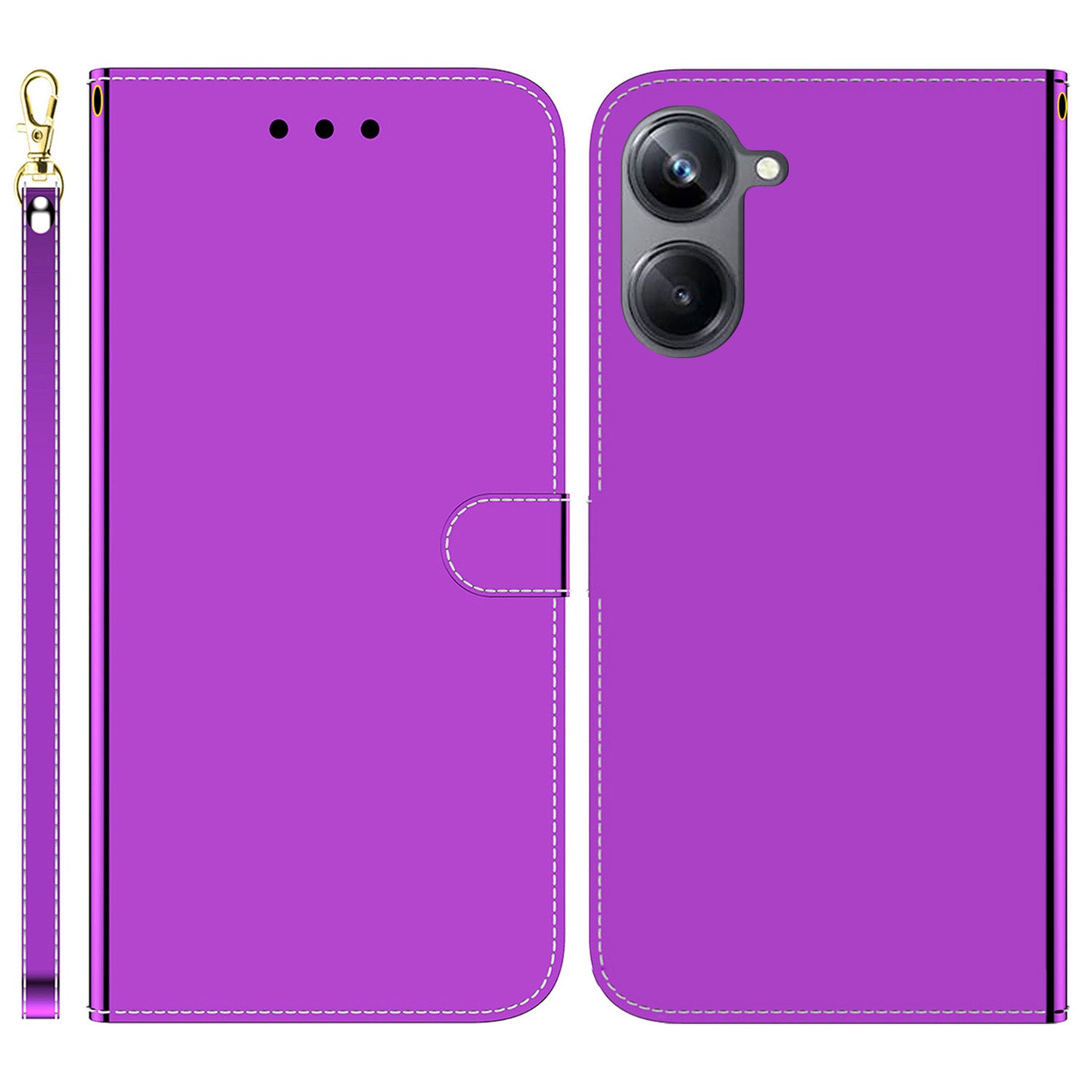 For Realme 10 Pro 5G Mirror-like Surface PU Leather Case Wallet Stand TPU Inner Shell Phone Cover