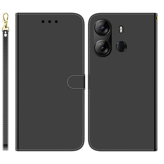 For Tecno Spark Go 2023 4G / Pop 7 Pro 4G Stand Wallet Phone Case PU Leather Mirror-like Surface Flip Cover with Strap