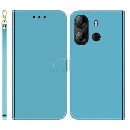 For Tecno Spark Go 2023 4G / Pop 7 Pro 4G Stand Wallet Phone Case PU Leather Mirror-like Surface Flip Cover with Strap