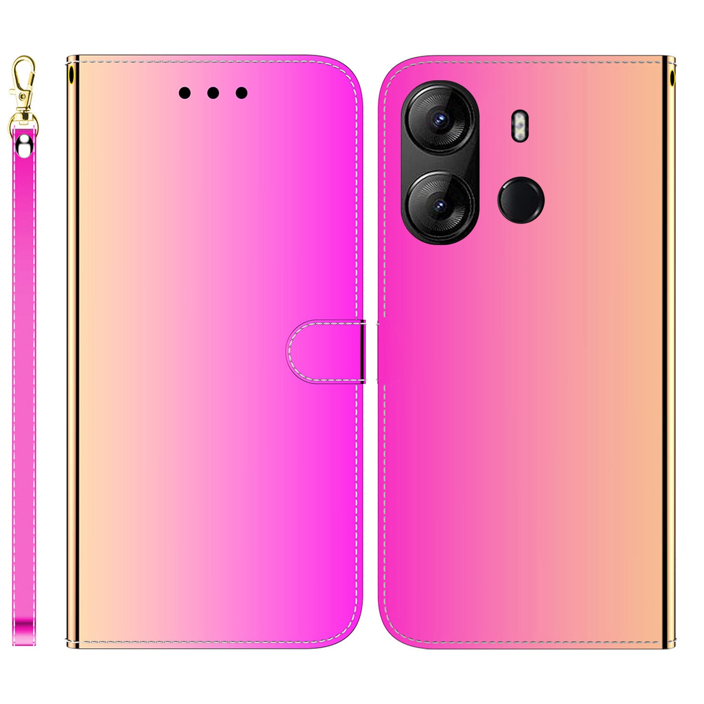 For Tecno Spark Go 2023 4G / Pop 7 Pro 4G Stand Wallet Phone Case PU Leather Mirror-like Surface Flip Cover with Strap