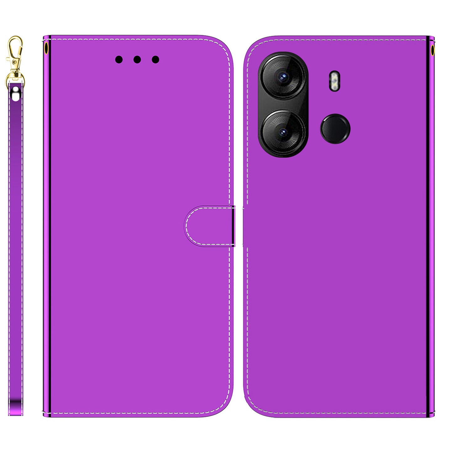 For Tecno Spark Go 2023 4G / Pop 7 Pro 4G Stand Wallet Phone Case PU Leather Mirror-like Surface Flip Cover with Strap