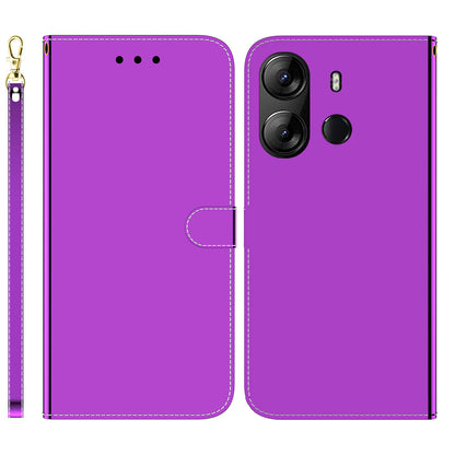 For Tecno Spark Go 2023 4G / Pop 7 Pro 4G Stand Wallet Phone Case PU Leather Mirror-like Surface Flip Cover with Strap