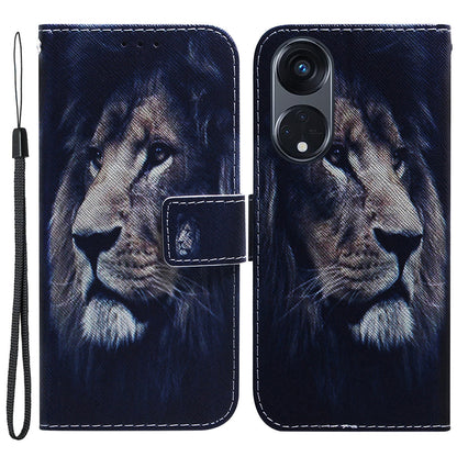 For Oppo Reno8 T 5G / A1 Pro 5G Phone Leather Case Stand Wallet Pattern Printing Phone Cover with Wrist Strap