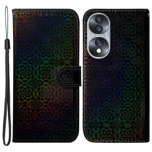 For Honor 70 5G PU Leather Dazzling Flower Pattern Shockproof Phone Case Stand Wallet with Strap