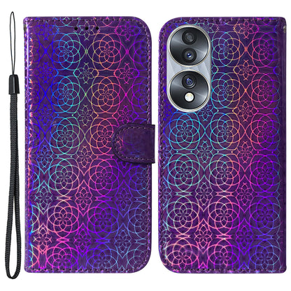 For Honor 70 5G PU Leather Dazzling Flower Pattern Shockproof Phone Case Stand Wallet with Strap