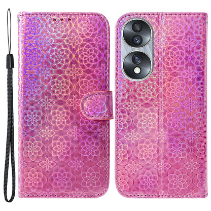 For Honor 70 5G PU Leather Dazzling Flower Pattern Shockproof Phone Case Stand Wallet with Strap