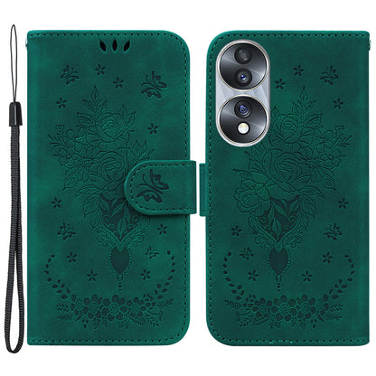 Drop-proof Phone Case For Honor 70 5G , Rose Butterfly Imprinted Stand Flip Leather Wallet Cover