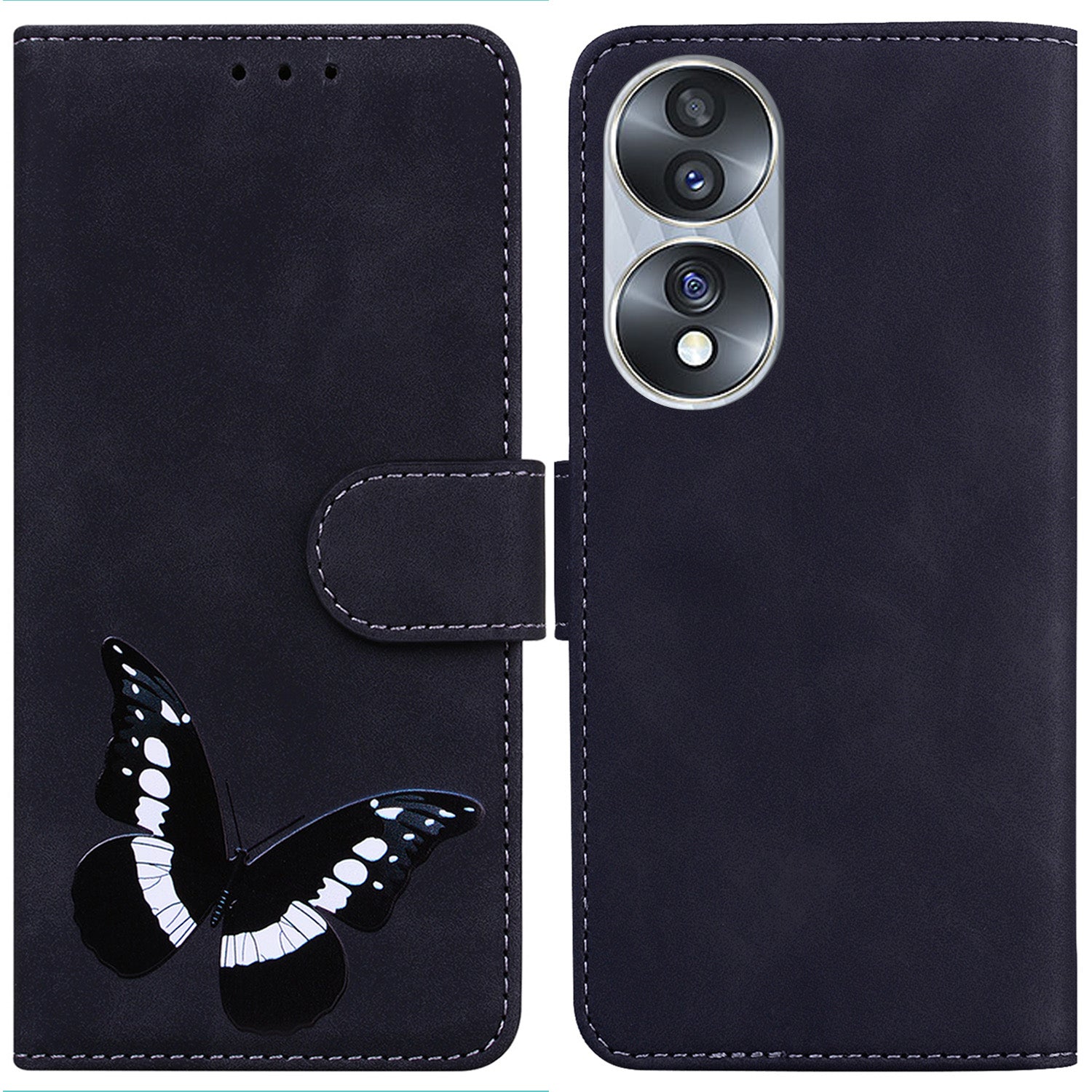 For Honor 70 5G PU Leather Wallet Phone Case Butterfly Pattern TPU Interior Stand Cover