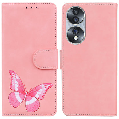 For Honor 70 5G PU Leather Wallet Phone Case Butterfly Pattern TPU Interior Stand Cover
