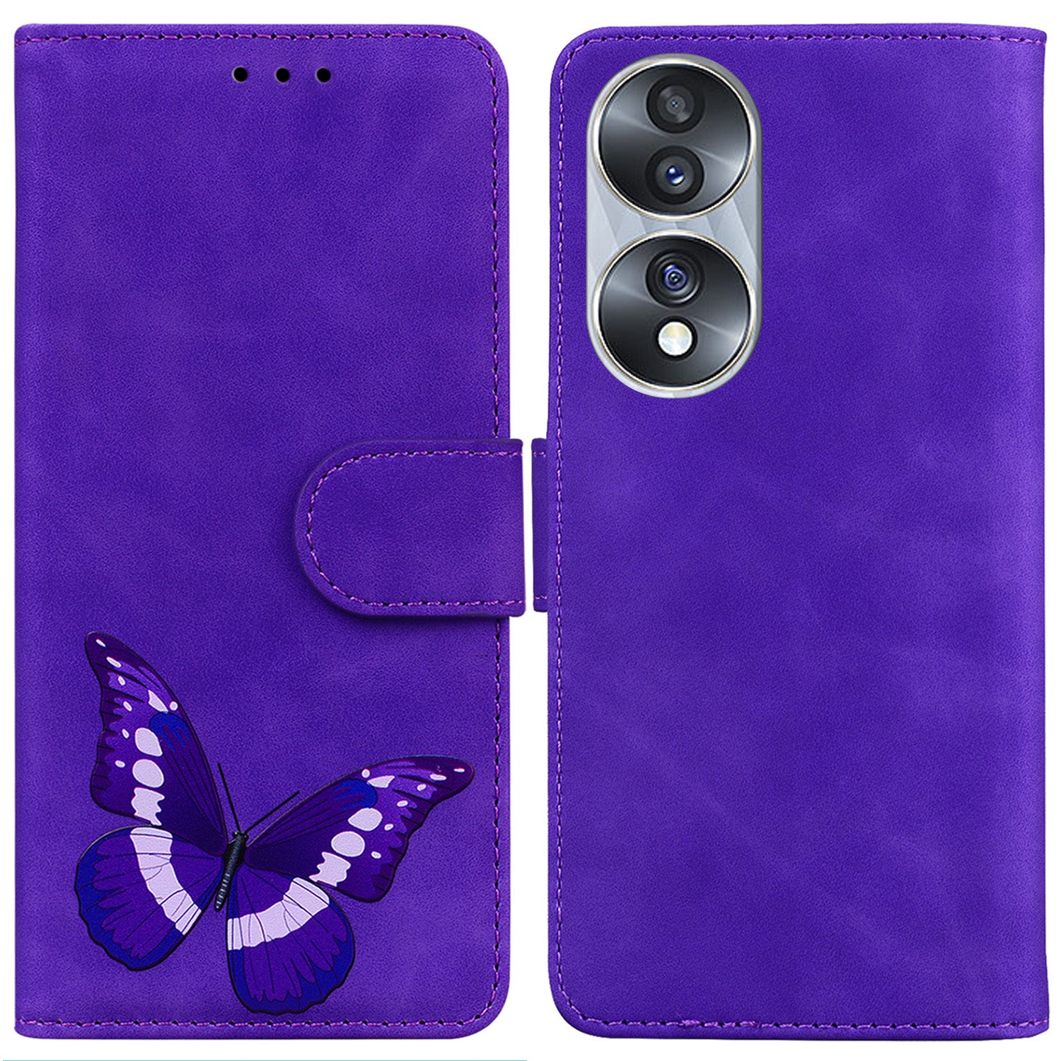For Honor 70 5G PU Leather Wallet Phone Case Butterfly Pattern TPU Interior Stand Cover