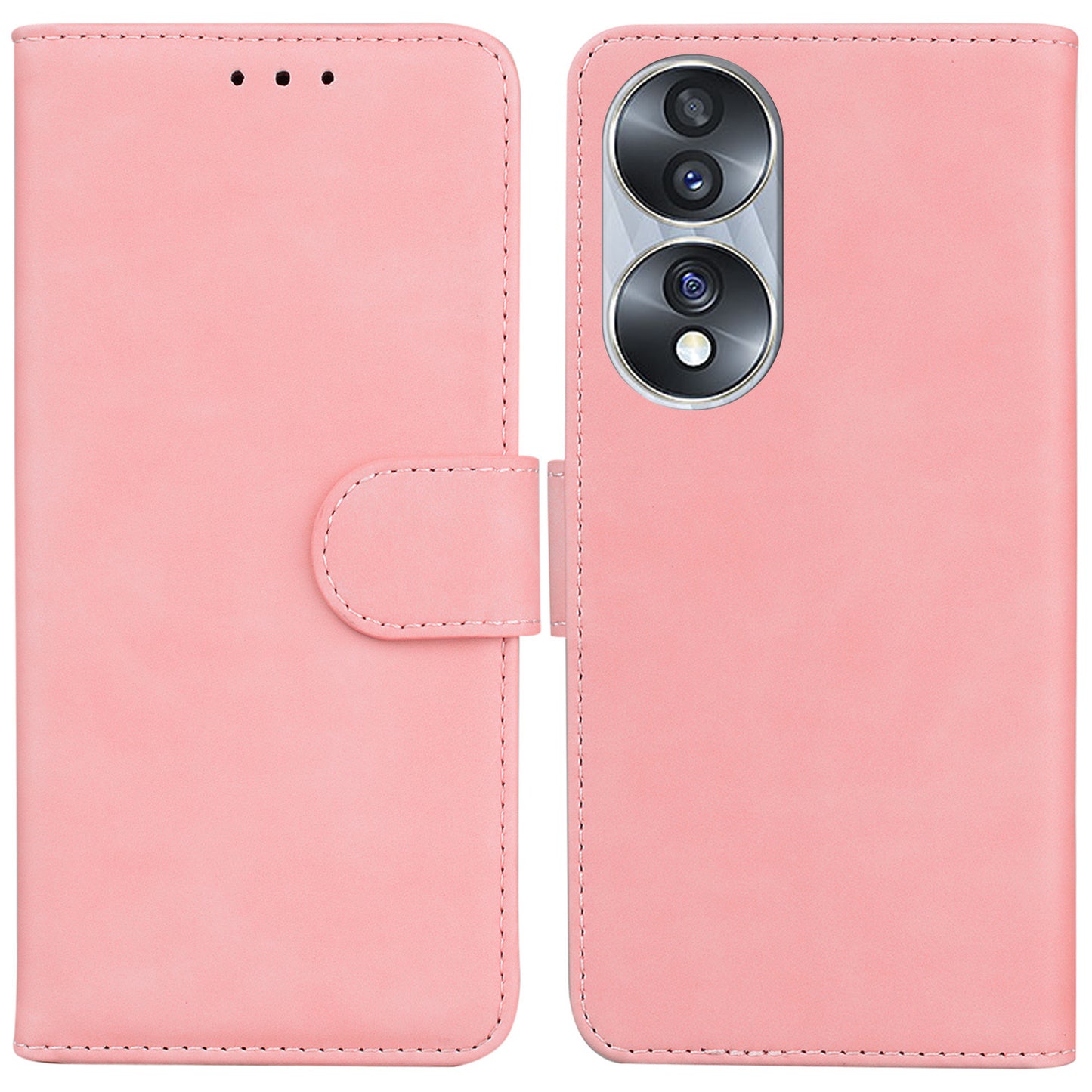 For Honor 70 5G PU Leather Flip Phone Case Solid Color Folio Book Stand Wallet Cover