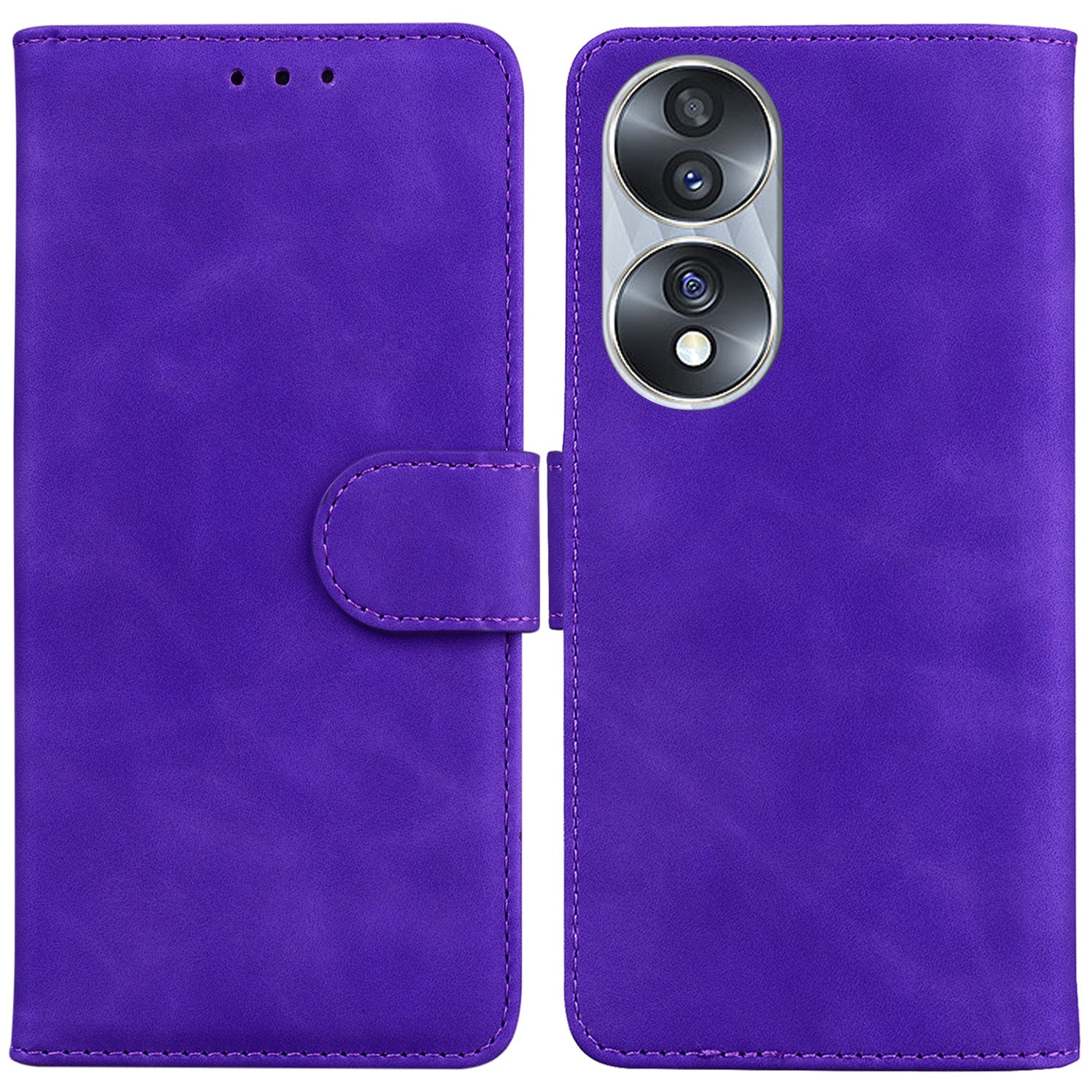For Honor 70 5G PU Leather Flip Phone Case Solid Color Folio Book Stand Wallet Cover