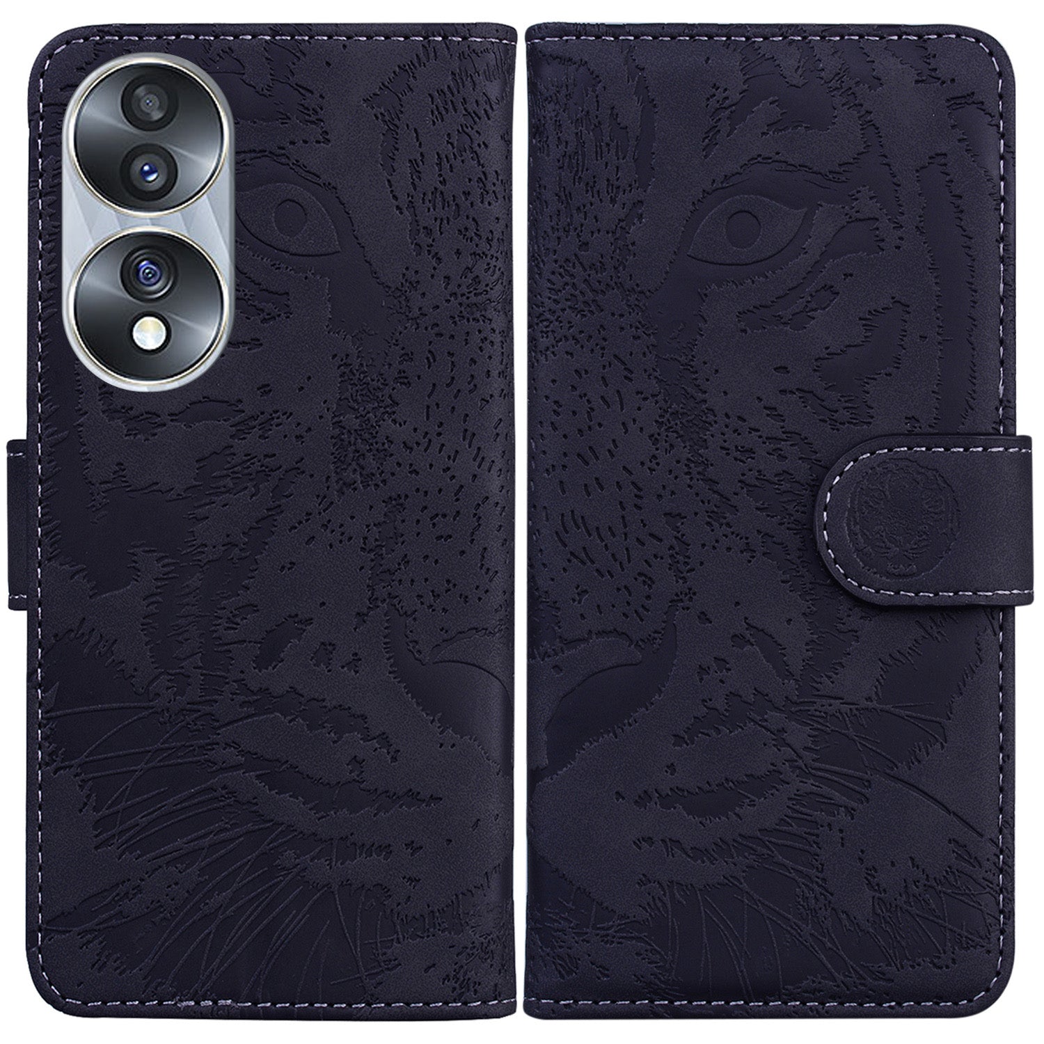 For Honor 70 5G PU Leather Flip Cover Tiger Pattern Imprinted Wallet Stand Protective Phone Case