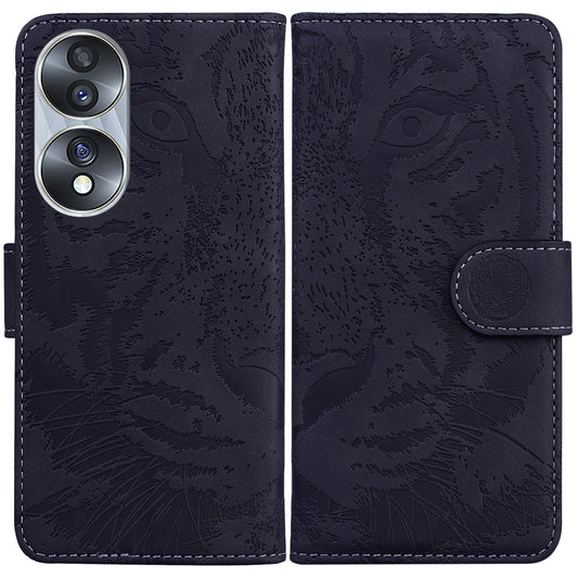 For Honor 70 5G PU Leather Flip Cover Tiger Pattern Imprinted Wallet Stand Protective Phone Case
