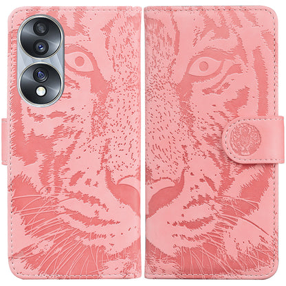 For Honor 70 5G PU Leather Flip Cover Tiger Pattern Imprinted Wallet Stand Protective Phone Case