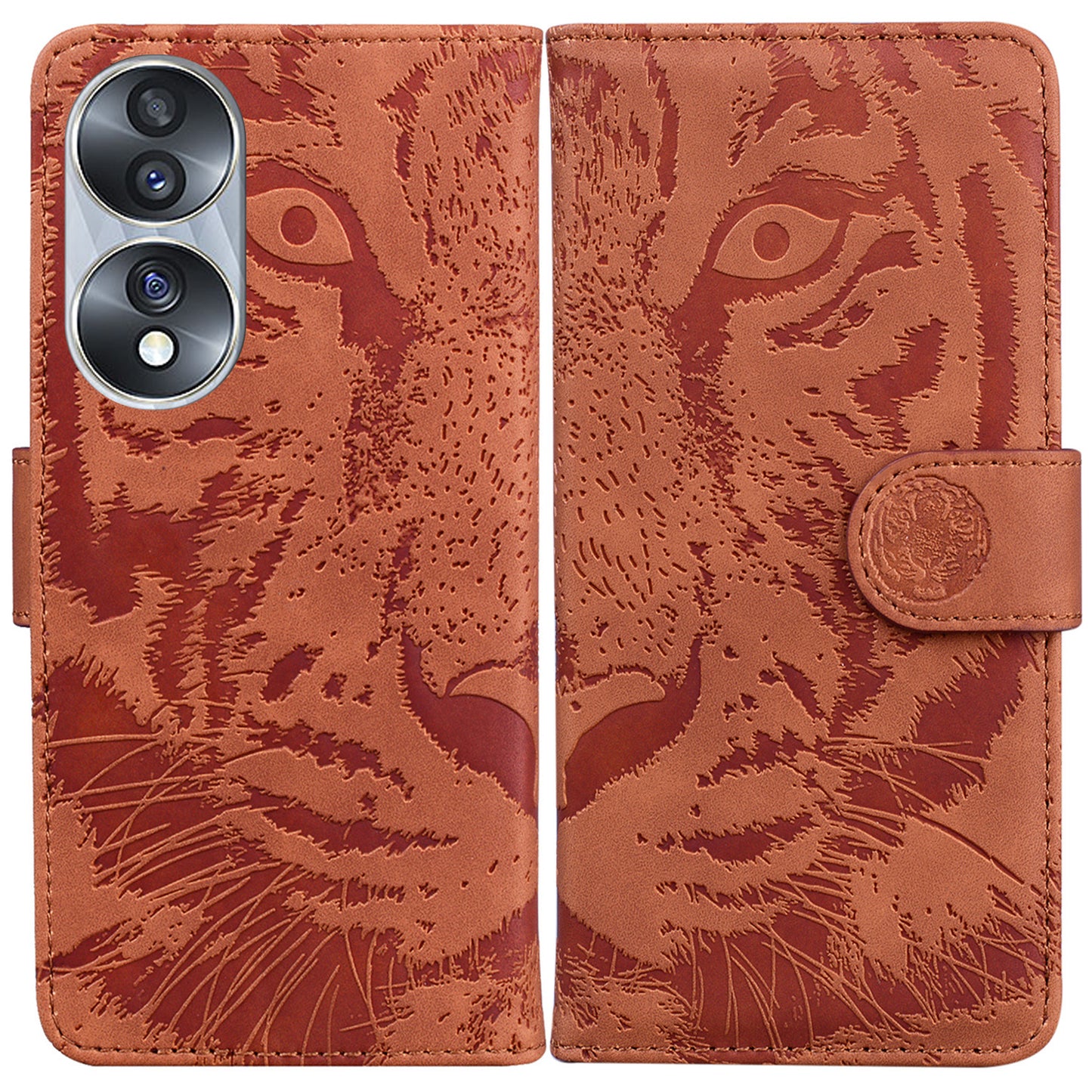 For Honor 70 5G PU Leather Flip Cover Tiger Pattern Imprinted Wallet Stand Protective Phone Case