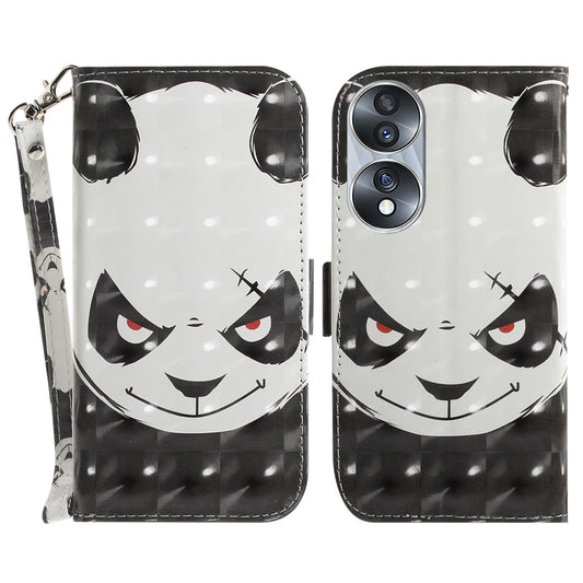 For Honor 70 5G PU Leather Phone Case Stand Wallet Anti-fall Cell Phone Cover with Strap